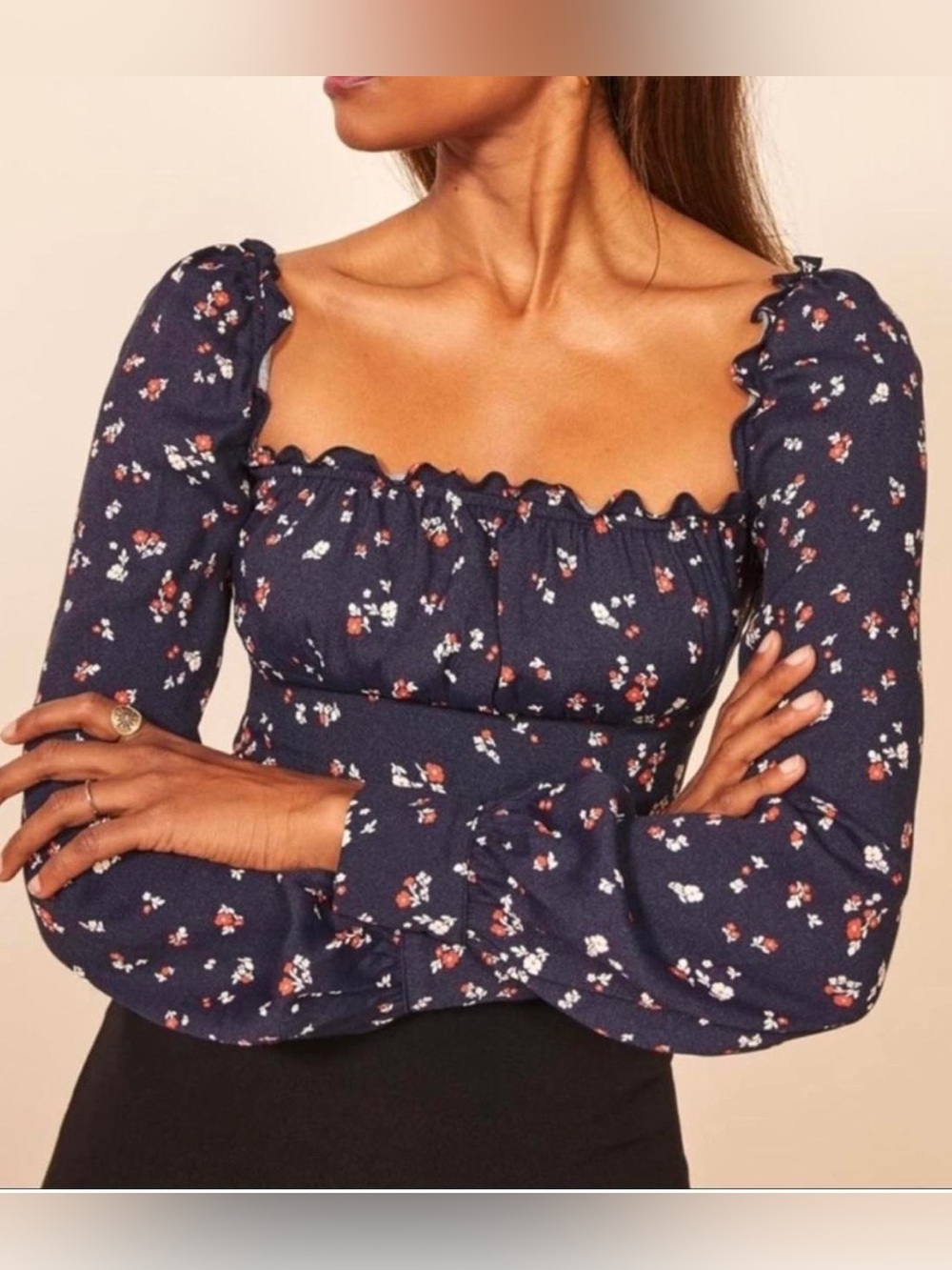 Reformation Matteo Floral Long SleeveTop In Blue Size 2
